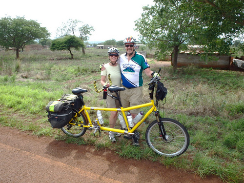Dennis and Terry Struck in Mozambique on a Tandem Bicycle Tour.